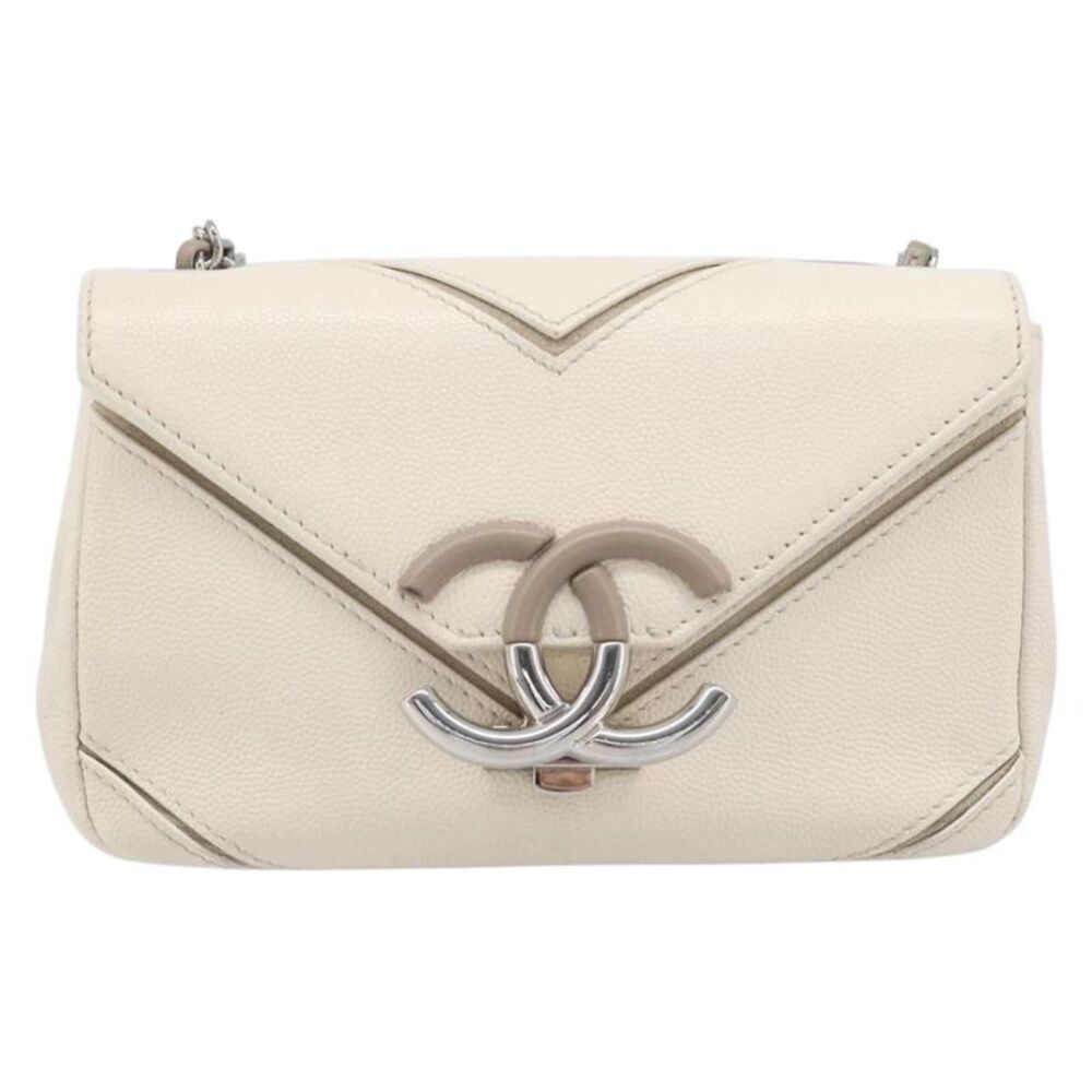 Chanel Macro Flap Chevron Caviar White Calfskin Shoulder Bag Bag